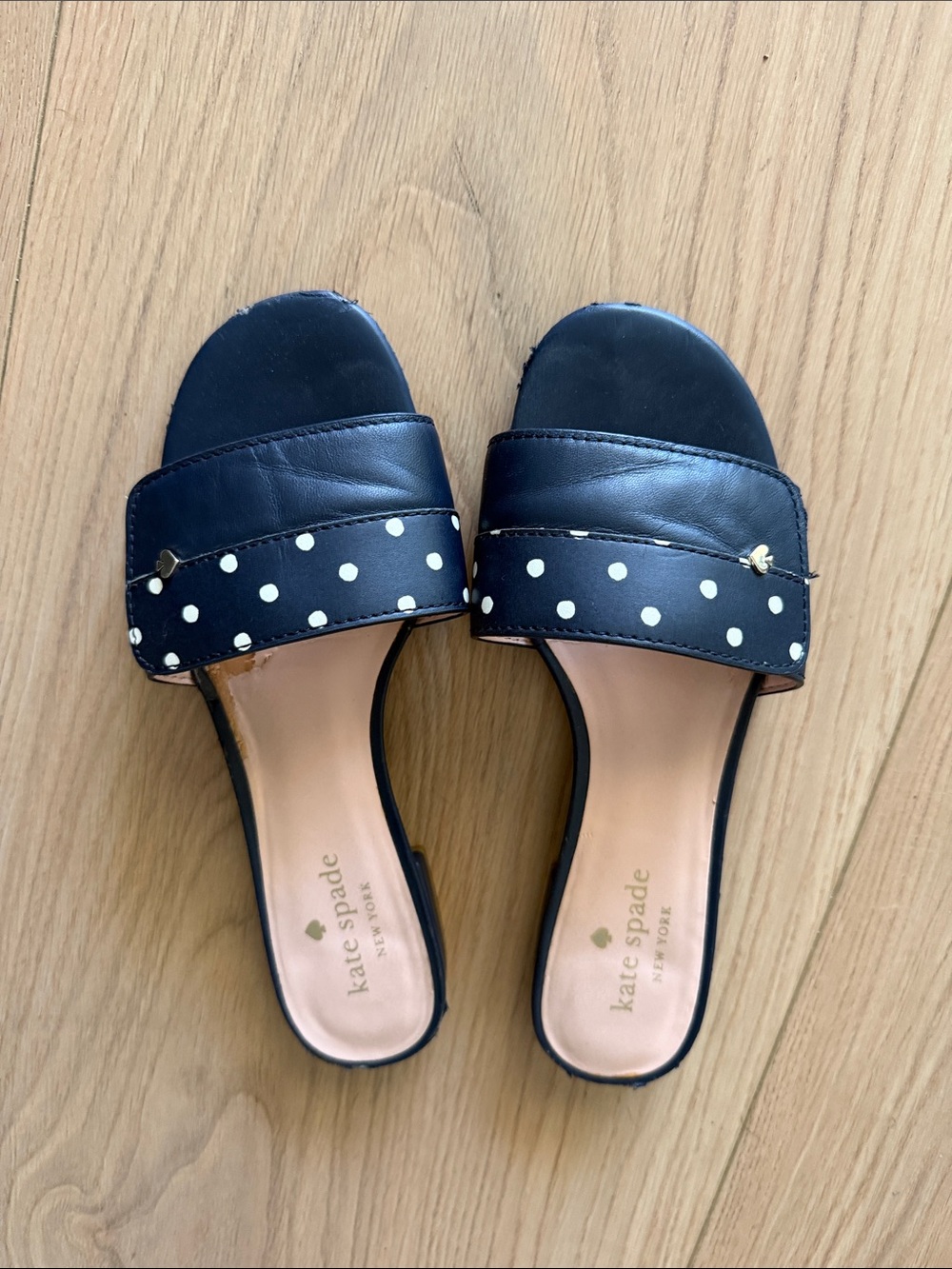 kate spade Black Polka Dot Leather Slide Mules